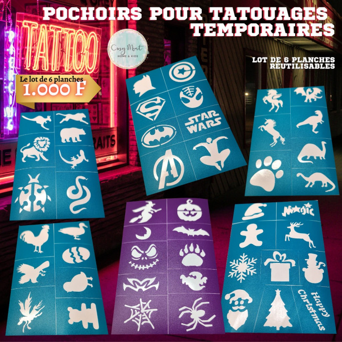 Lot de 49 pochoirs pour tatouages éphémères