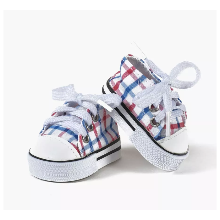 Baskets Komvers blanc carreaux bleu/rouge