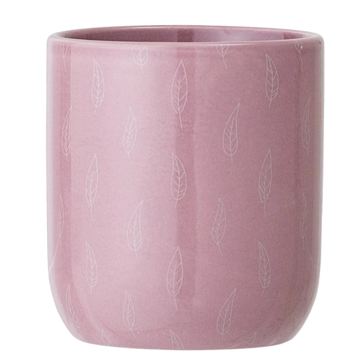 POT CERAMIQUE ROSE AVEC IMPRIME "PLUMES"