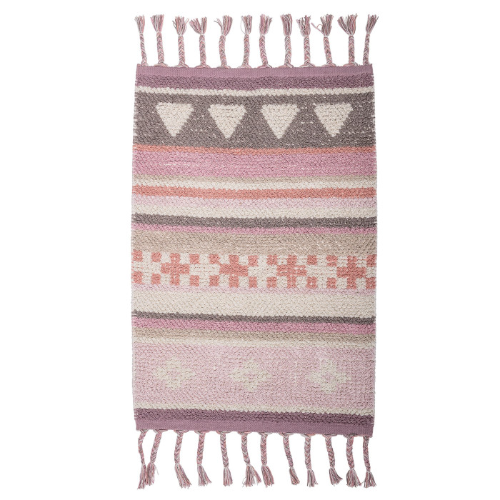 Tapis a frange en coton - rose - 90x60cm